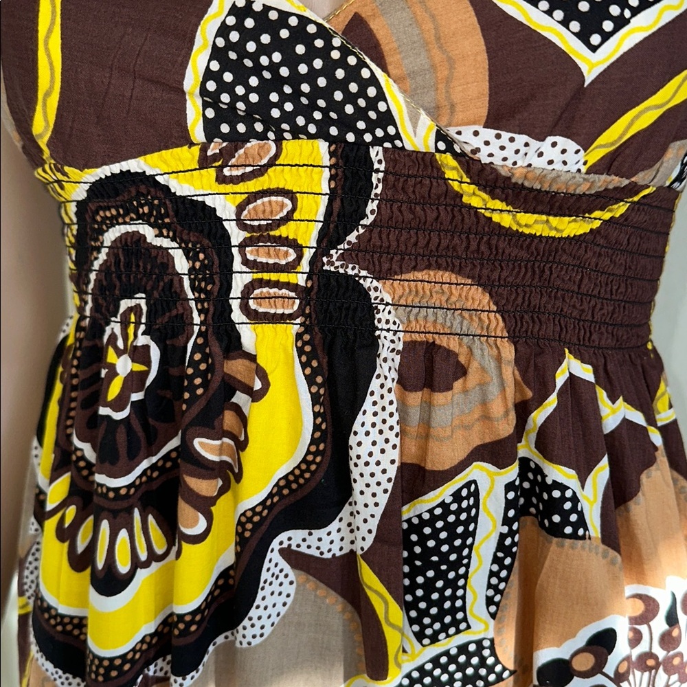 100% Cotton Speed Control Yellow, and Brown Floral Maxi Dress Size Medium. - Picture 4 of 12